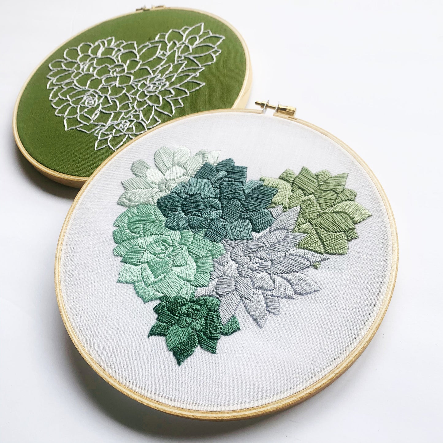 Succulent Heart Embroidery Design. 2 Versions Included. Instant Download PDF