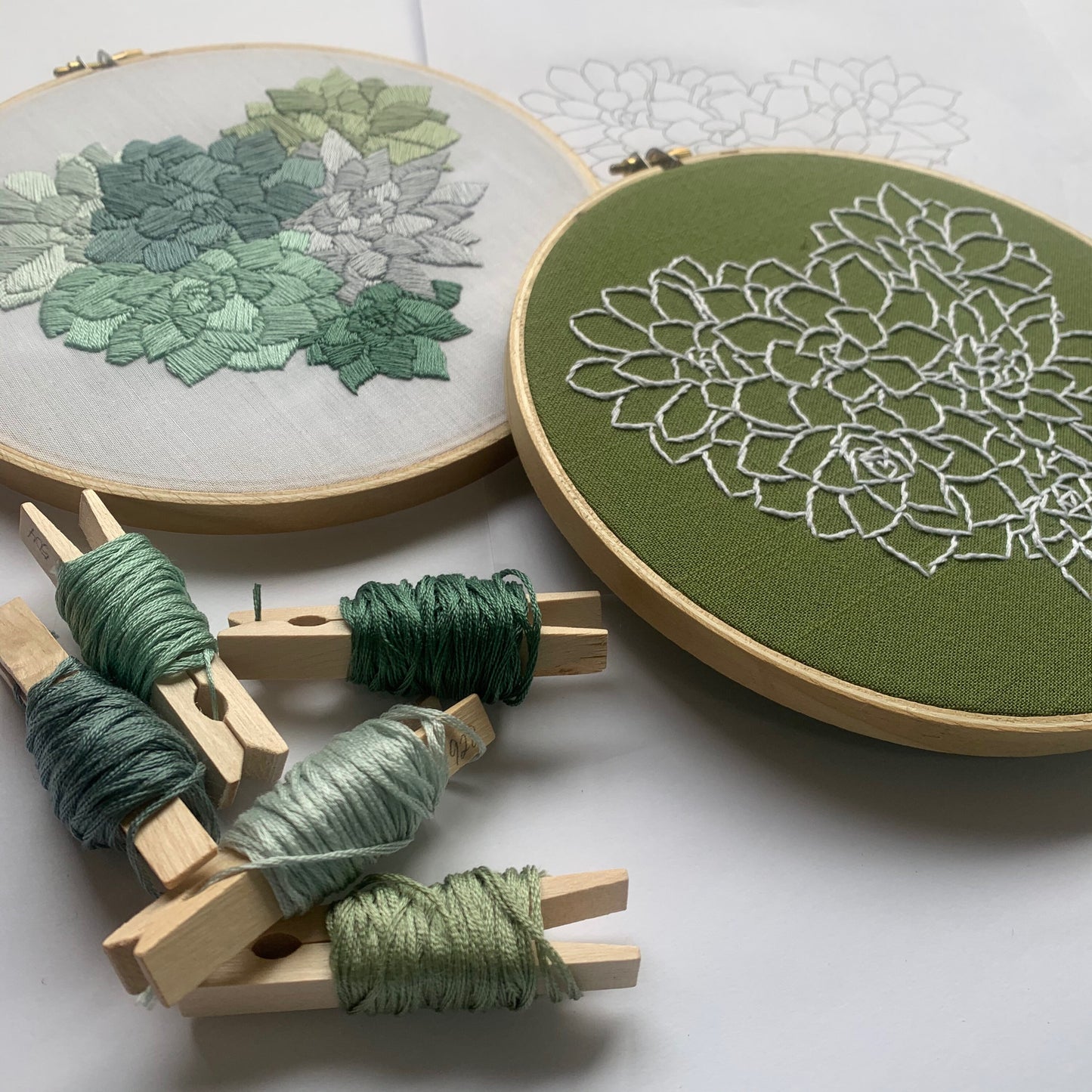 Succulent Heart Embroidery Kit. 2 Versions Included