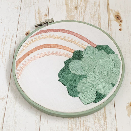 Rainbow Succulent Embroidery Hoop