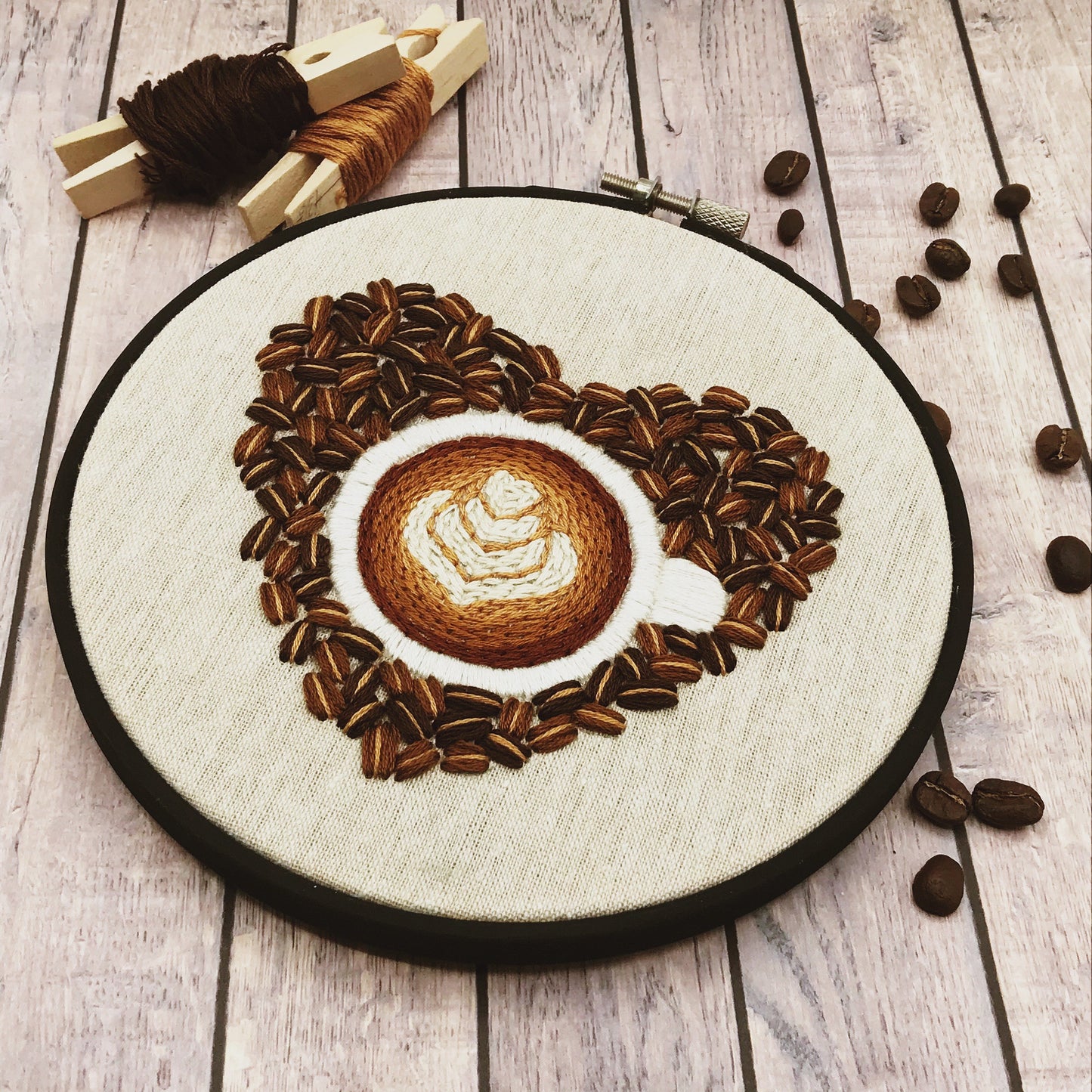 Love You A Latte Embroidery Kit | Coffee Embroidery | Latte Art | Coffee Lover | Hand Embroidery