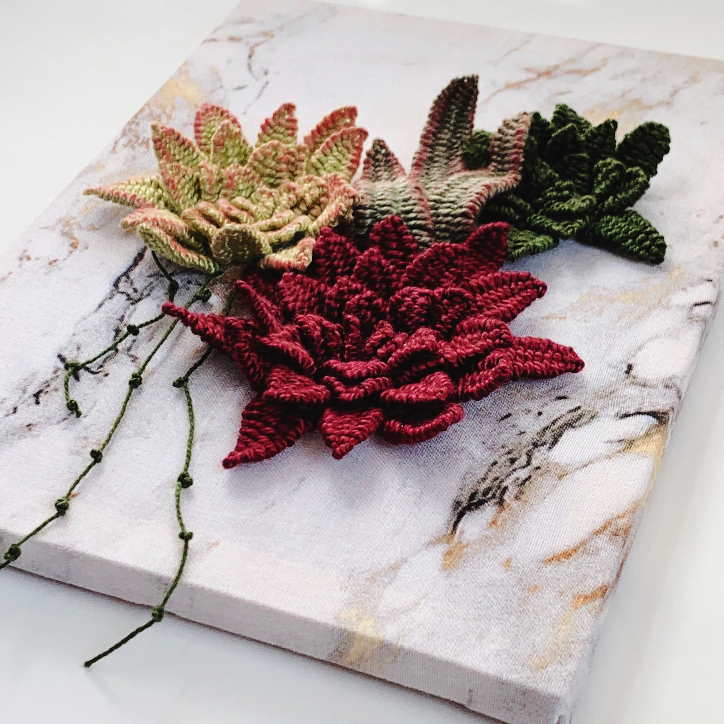 Marble 3D Succulents | 3D Embroidery | Modern Embroidery | Succulent Embroidery