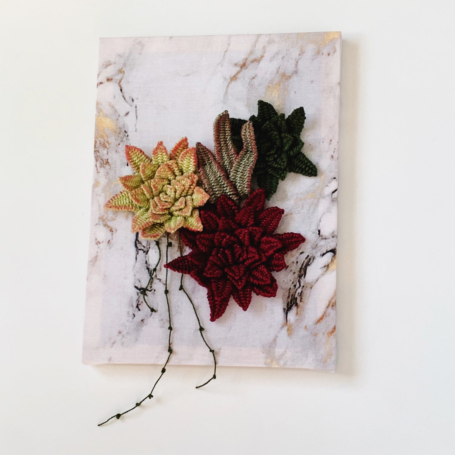 Marble 3D Succulents | 3D Embroidery | Modern Embroidery | Succulent Embroidery