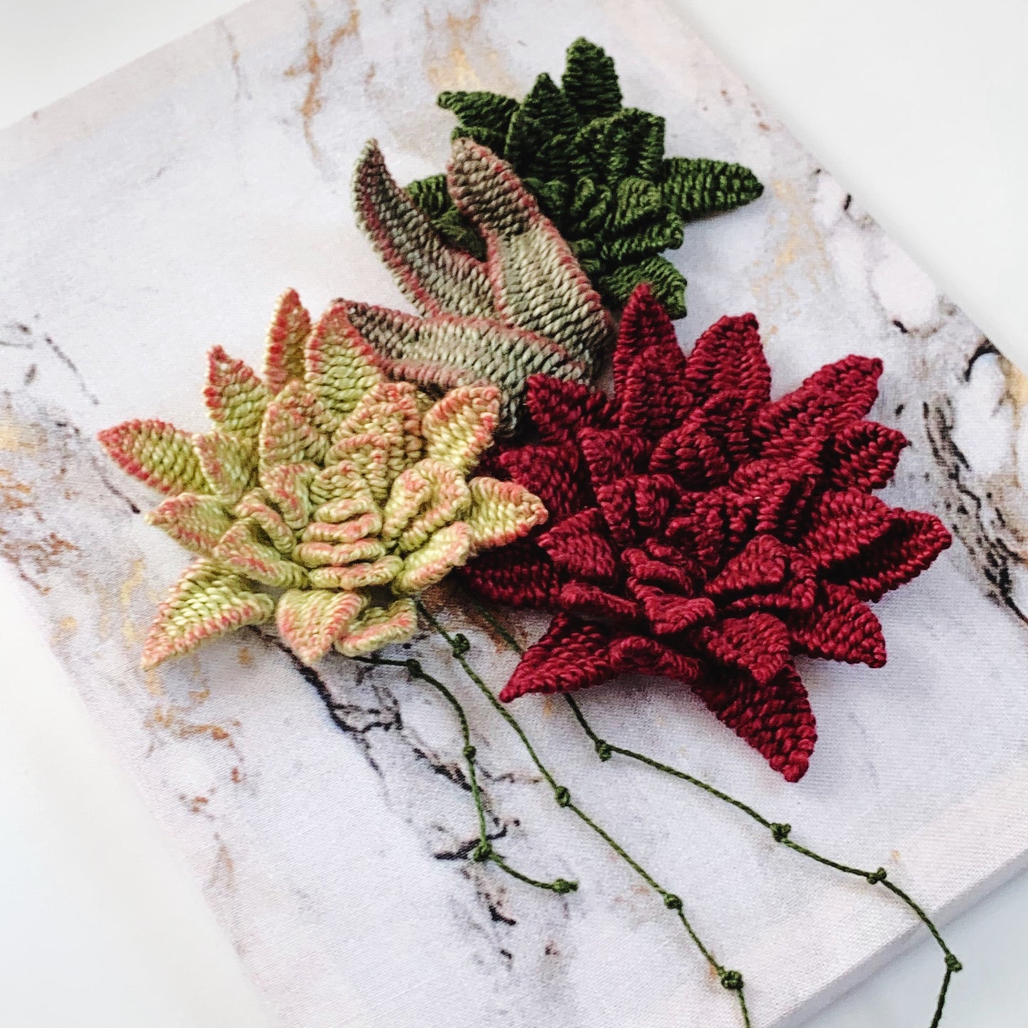 Marble 3D Succulents | 3D Embroidery | Modern Embroidery | Succulent Embroidery