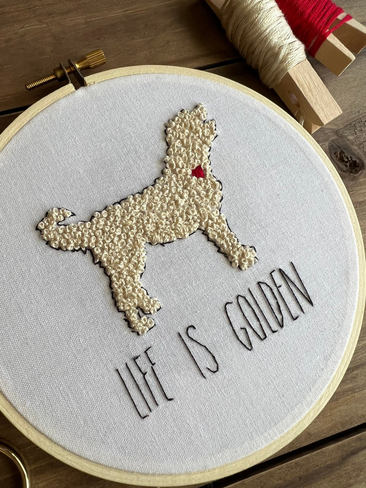 Golden Doodle Embroidery | Wall Hanging | Life Is Golden