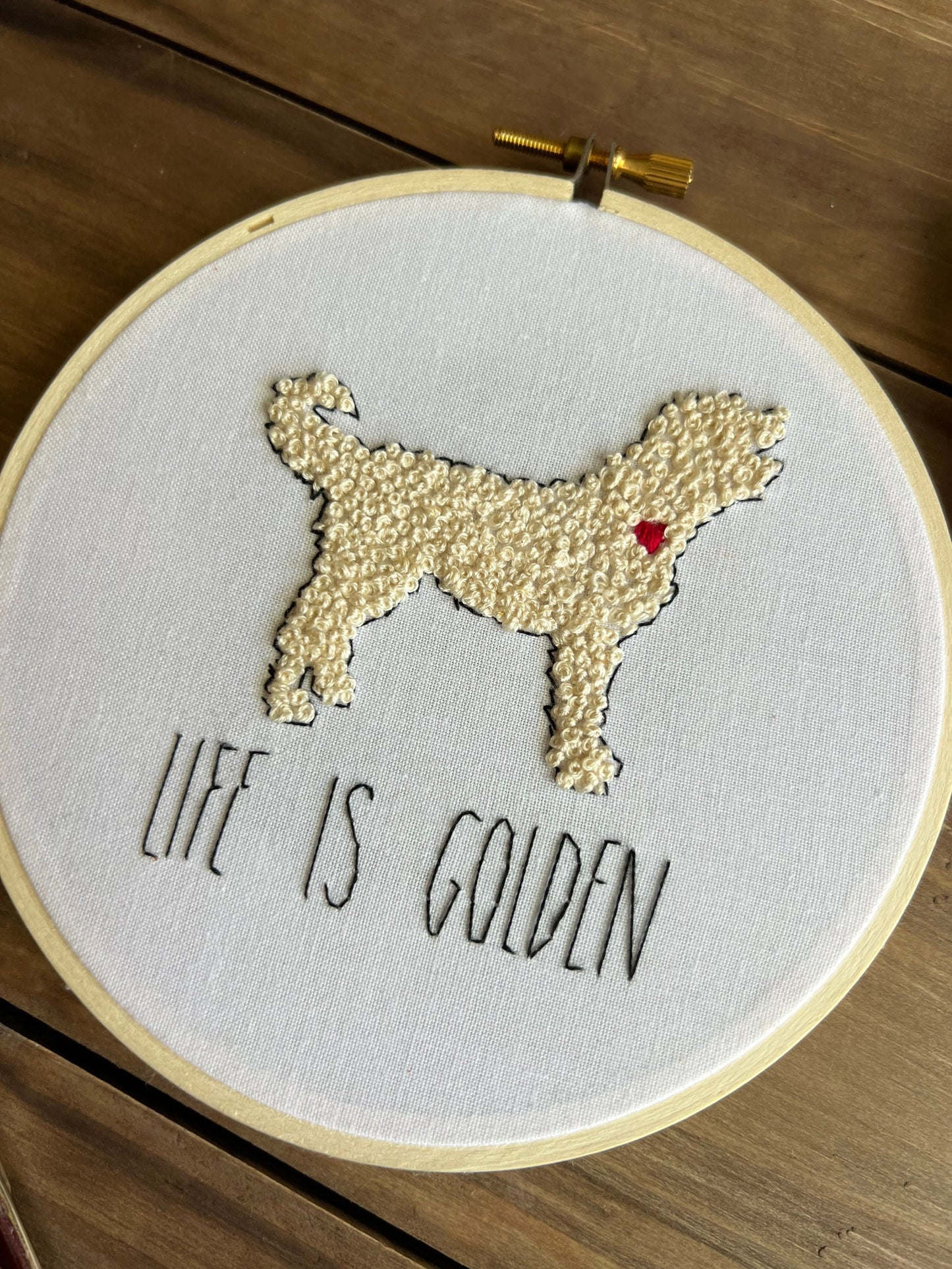 Golden Doodle Embroidery | Wall Hanging | Life Is Golden