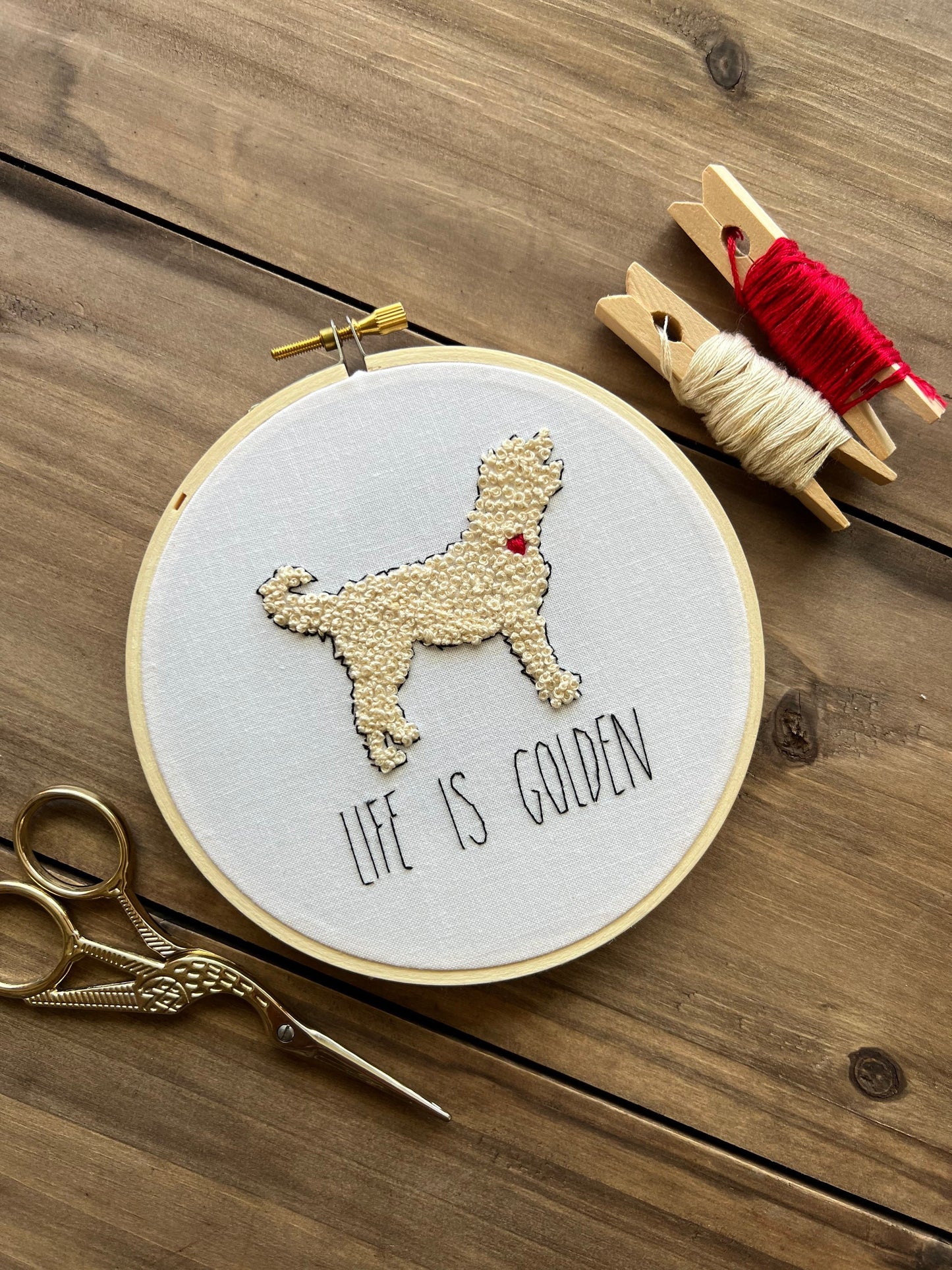 Golden Doodle Embroidery | Wall Hanging | Life Is Golden