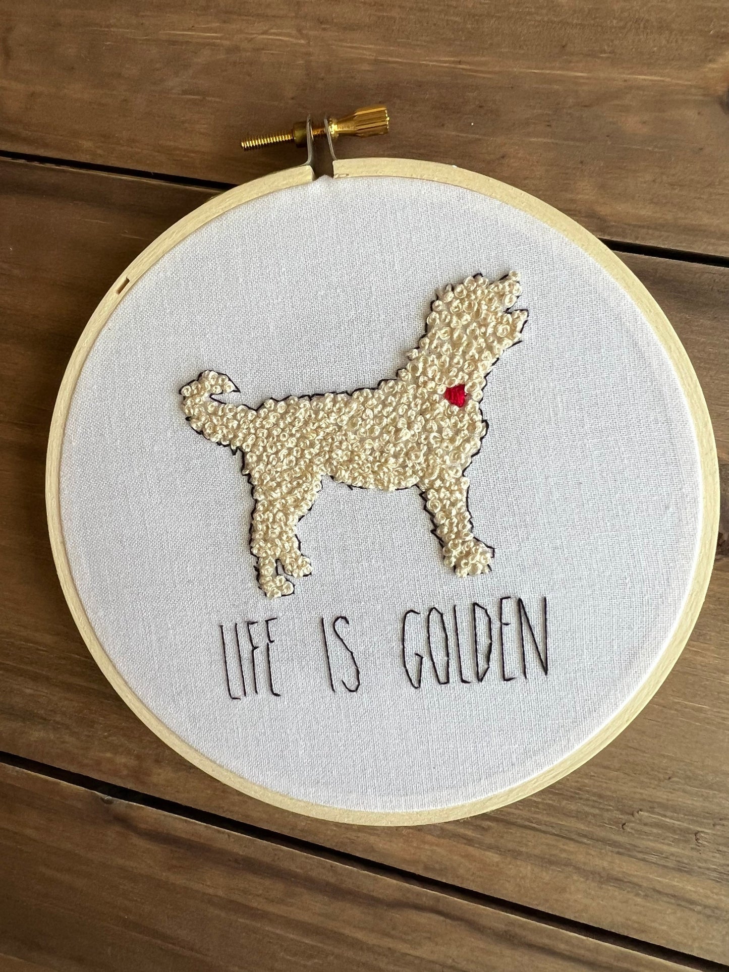 Golden Doodle Embroidery | Wall Hanging | Life Is Golden