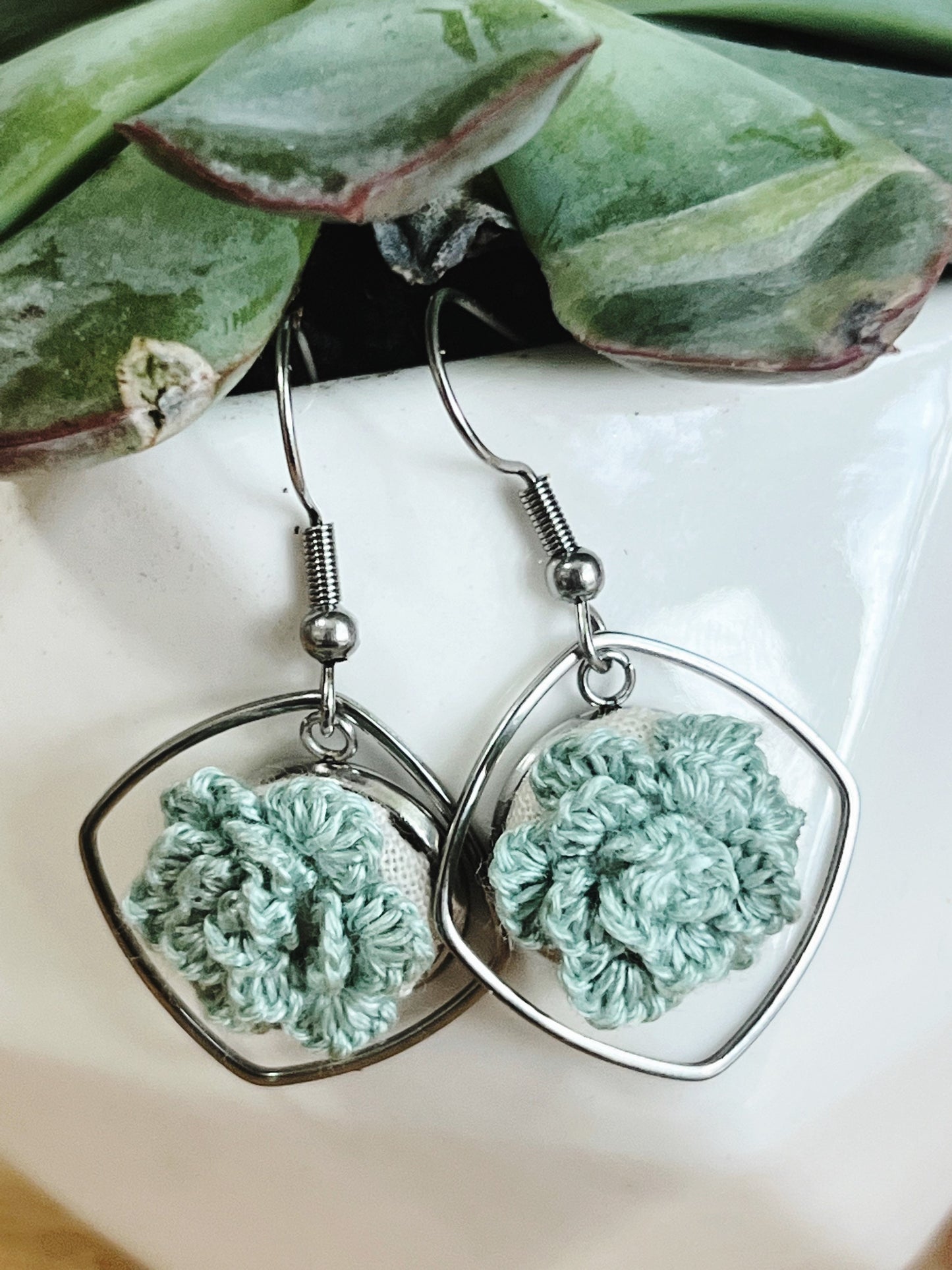 Succulent Earrings Embroidered