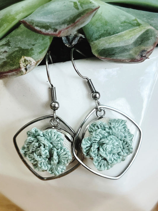 Succulent Earrings Embroidered