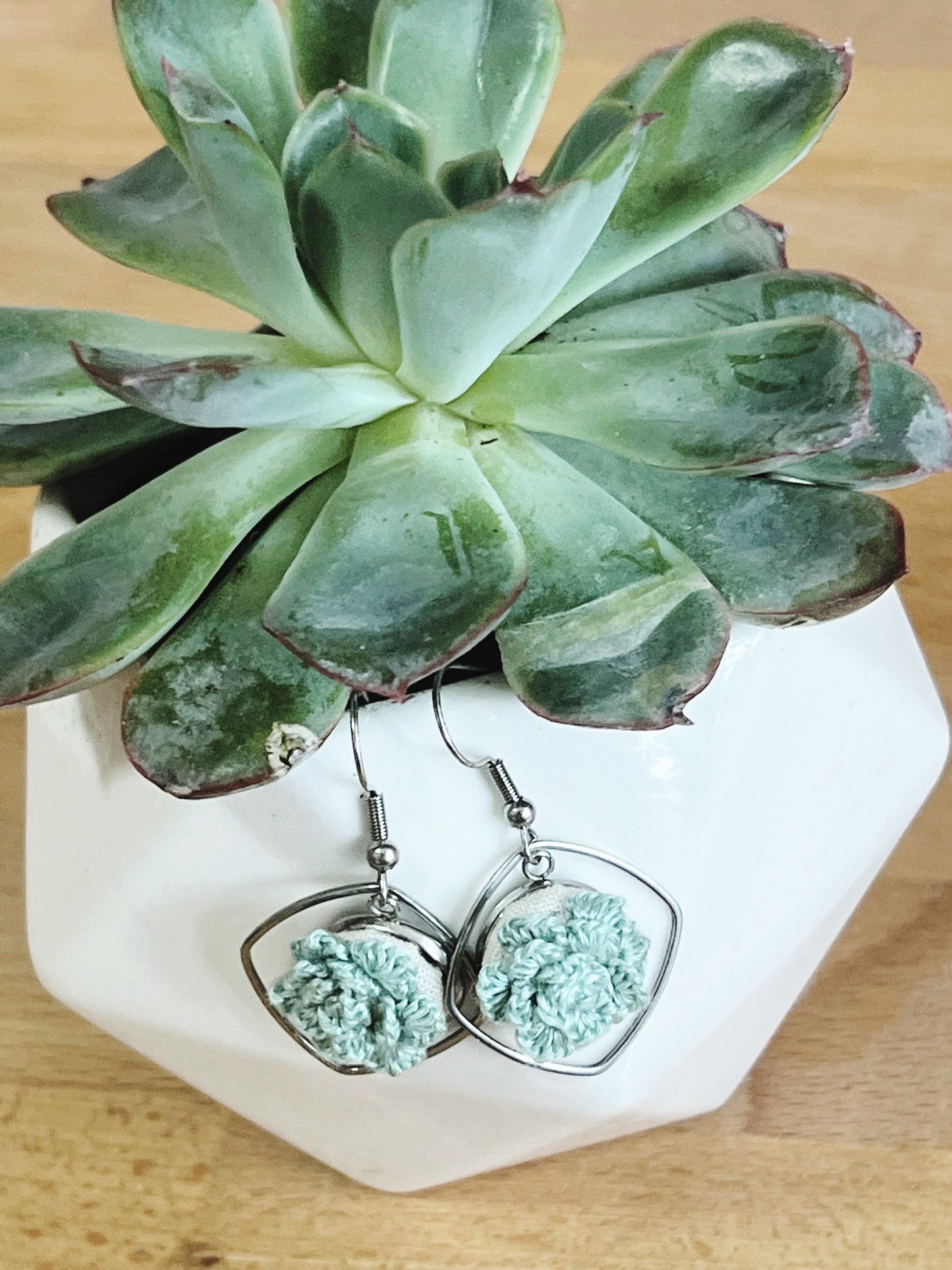 Succulent Earrings Embroidered