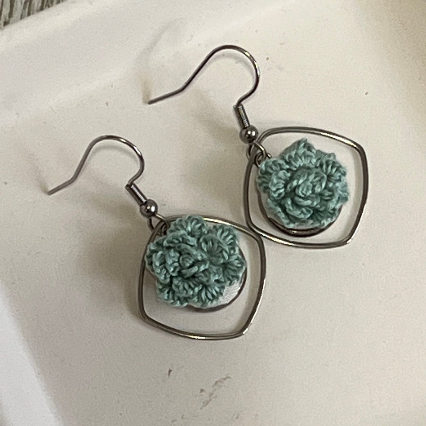 Succulent Earrings Embroidered