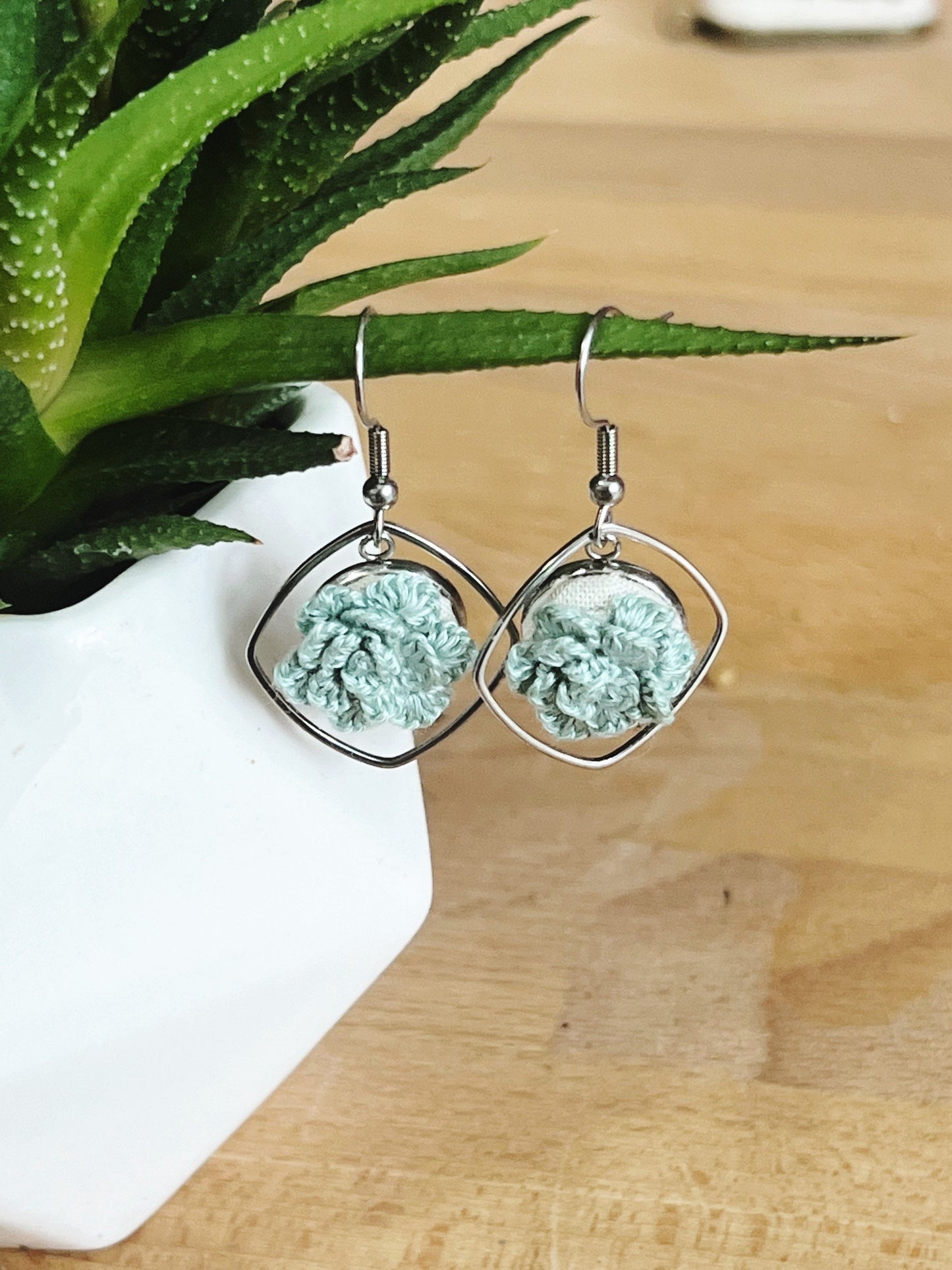 Succulent Earrings Embroidered