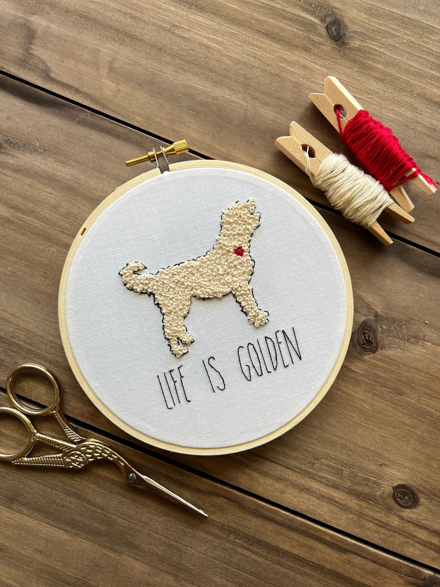 Golden Doodle Embroidery Kit | Life Is Golden Embroidery | Golden Doodle Poodle Labrador | Dog Lover | Hand Embroidery