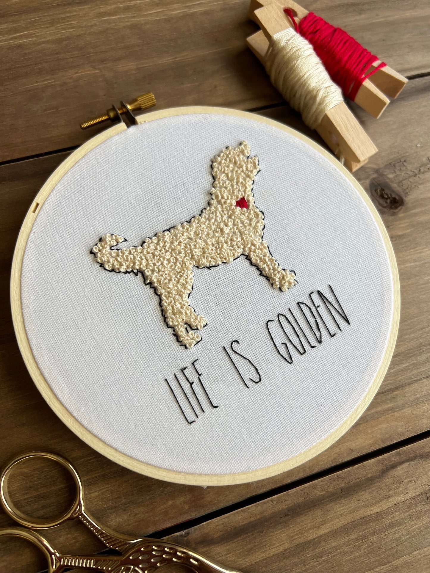 Golden Doodle Embroidery Kit | Life Is Golden Embroidery | Golden Doodle Poodle Labrador | Dog Lover | Hand Embroidery