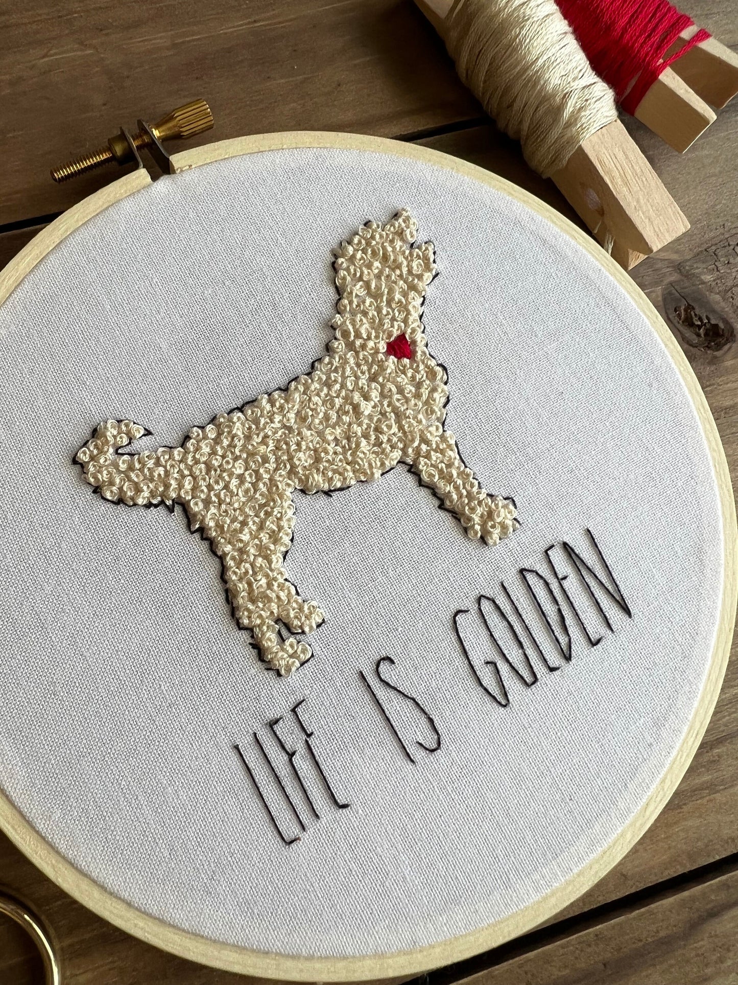 Golden Doodle Embroidery Kit | Life Is Golden Embroidery | Golden Doodle Poodle Labrador | Dog Lover | Hand Embroidery